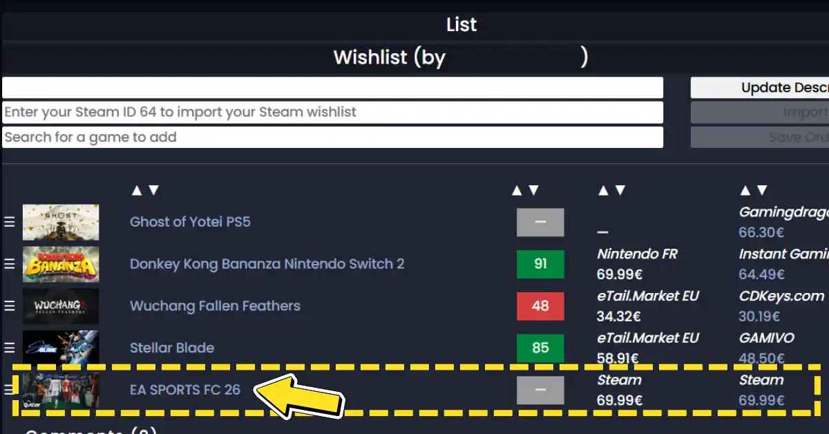 Jogo adicionado à Wishlist