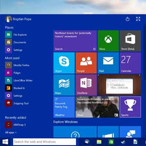 New start menu of Windows 10