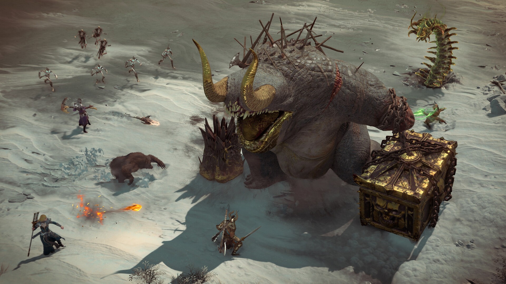 Diablo IV combat scene with a hero fighting demonic enemies