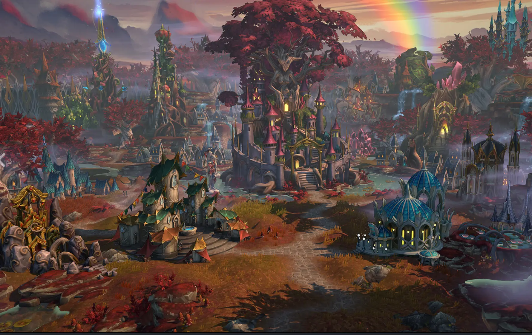 Heroes of Might and Magic Olden Era mapa de aventura com cidades das facções e arco-íris