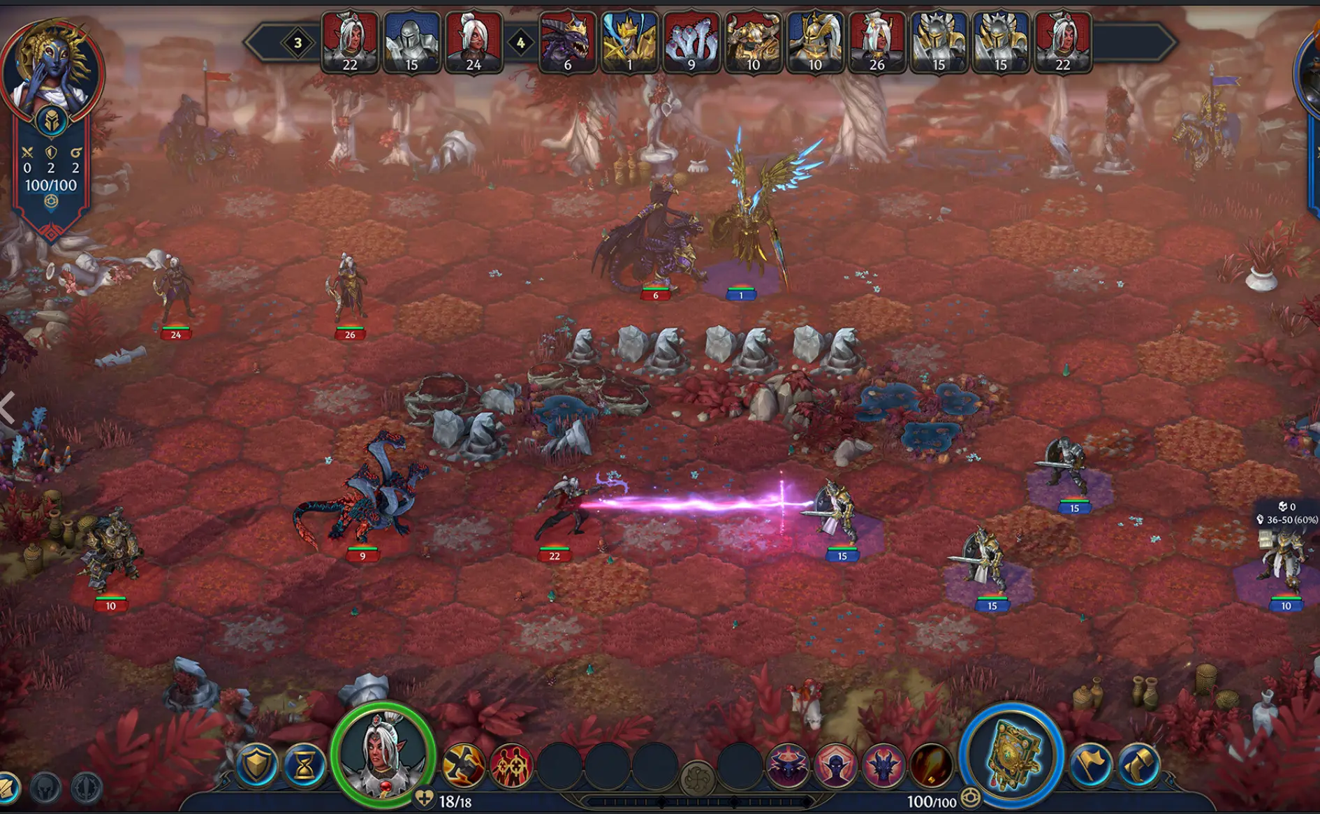 Heroes of Might and Magic Olden Era combate tático com efeitos de feitiços