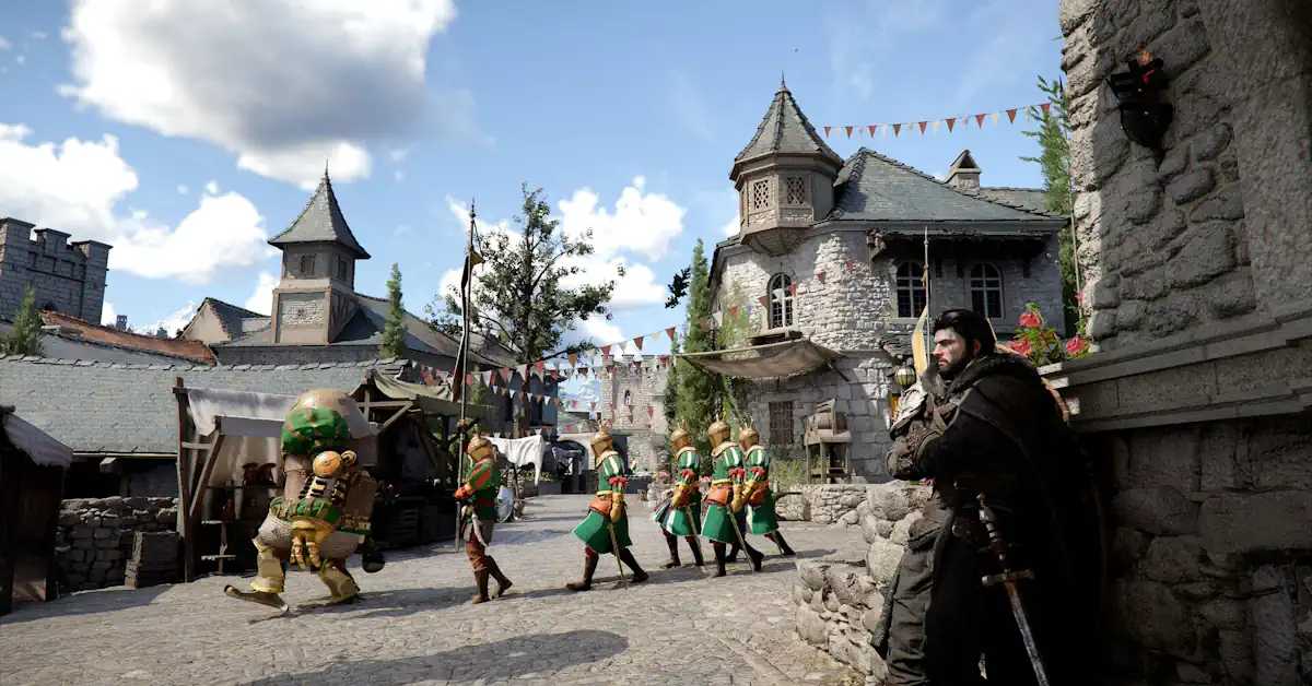 O protagonista de Crimson Desert, Macduff, observando a vasta paisagem de Pywel