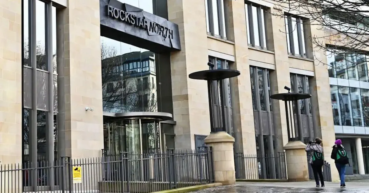 Sinalética da entrada da sede da Rockstar North em Edimburgo