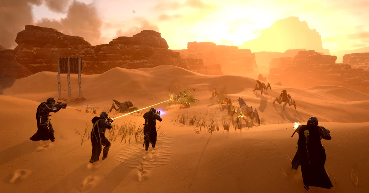 Esquadrões de Helldivers 2 enfrentando a ameaça Autómata na Guerra Galáctica