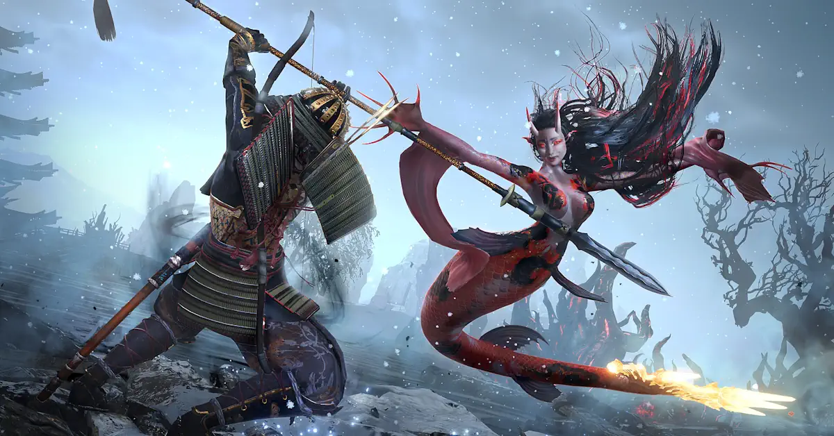 O protagonista de Nioh 3 a preparar-se para o combate no novo ambiente de campo aberto