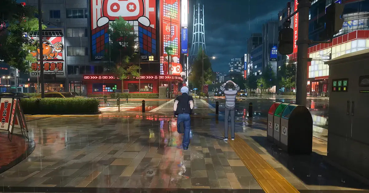 Uma rua banhada por néones em Hethereau aguarda os jogadores em Neverness to Everness, com lançamento em abril de 2026