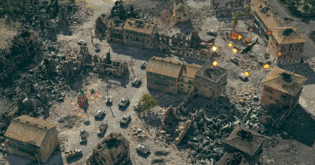 O posicionamento tático e o uso do terreno são vitais para a sobrevivência na campanha de 25 missões de Sudden Strike 5