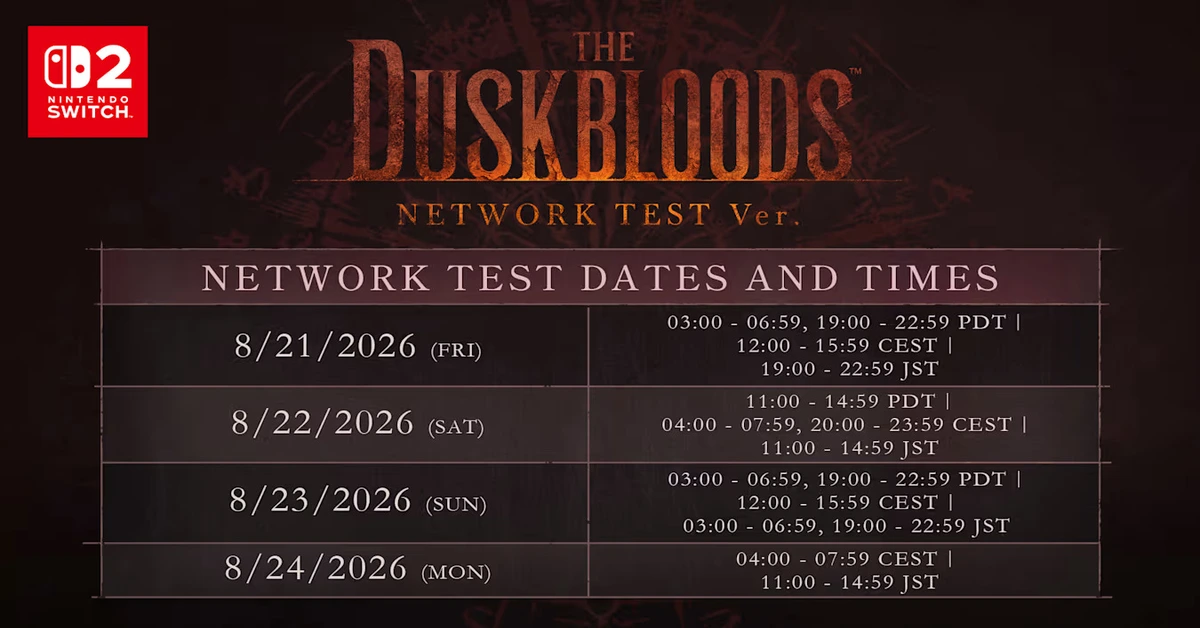 Calendário do teste de rede de The Duskbloods